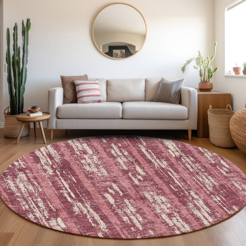 Premium Washable Super Soft Stripe Abrash Mayfield Rug - Blush - 8' x 8'