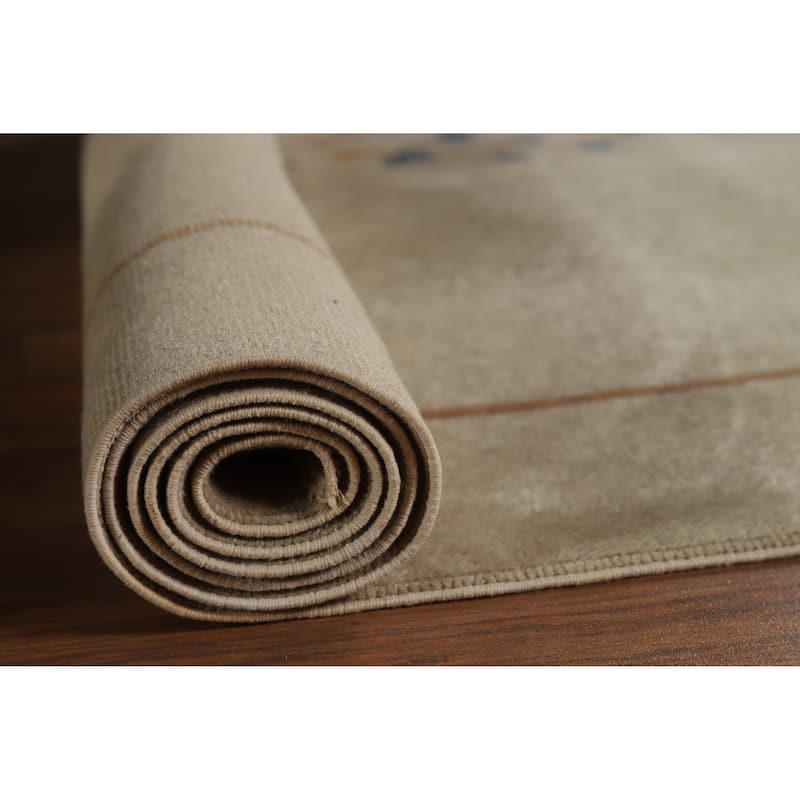 Hand Knotted Oriental 100% Wool Carpet Traditional Floral Beige & Ivories Art Deco Runner Rug - 11' 8'' X 3' 0''