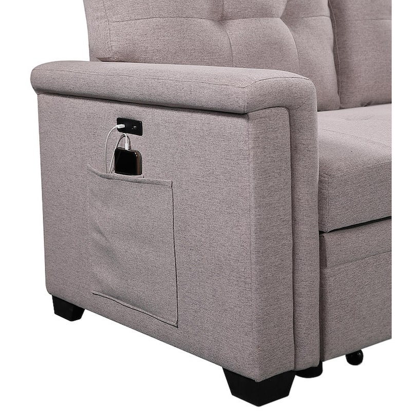 Reversible Sleeper Sectional Sofa with Storage Chaise, USB Charging Ports and Pocket