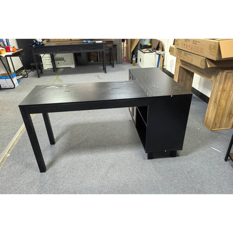 59-Inch L Shaped Desk with Storage Cabinet, Corner Executive Desk