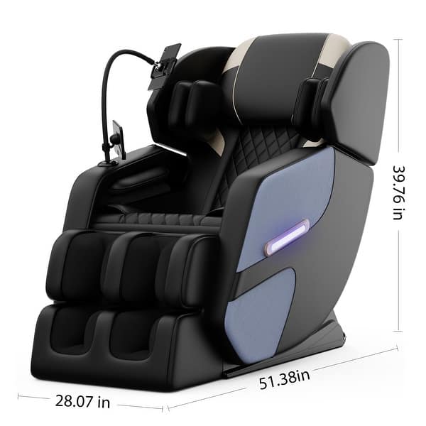 dimension image slide 2 of 3, PU Leather Zero Gravity Massage Chair with Full Body Air Bags, 6 Rollers, Heating, Bluetooth, Recliner Chair