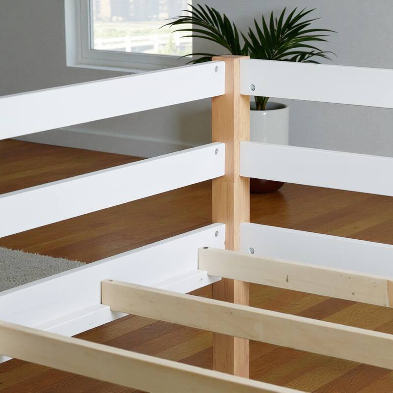 Solid Wood Twin Loft Bed with Ladder, Rubber Wood Frame Low Height Design with Guard Rails and Storage Space