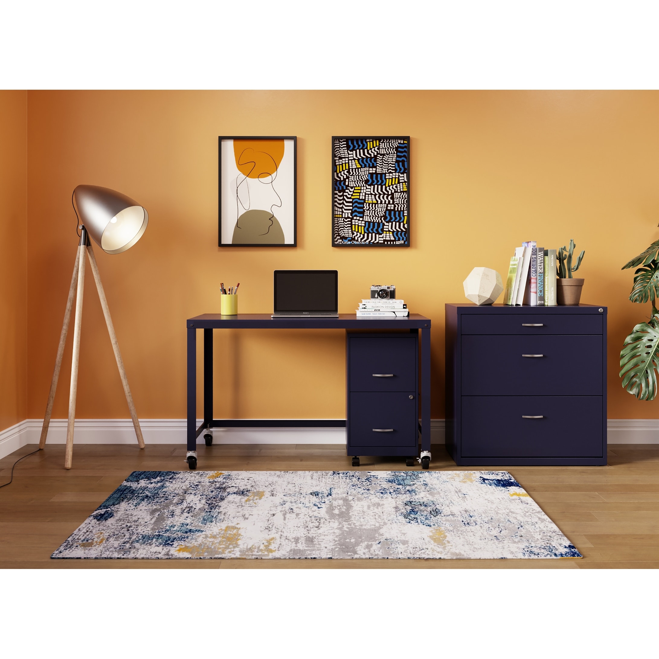 Space Solutions 18" 2 Drawer Mobile Smart Vertical File Cabinet, Navy