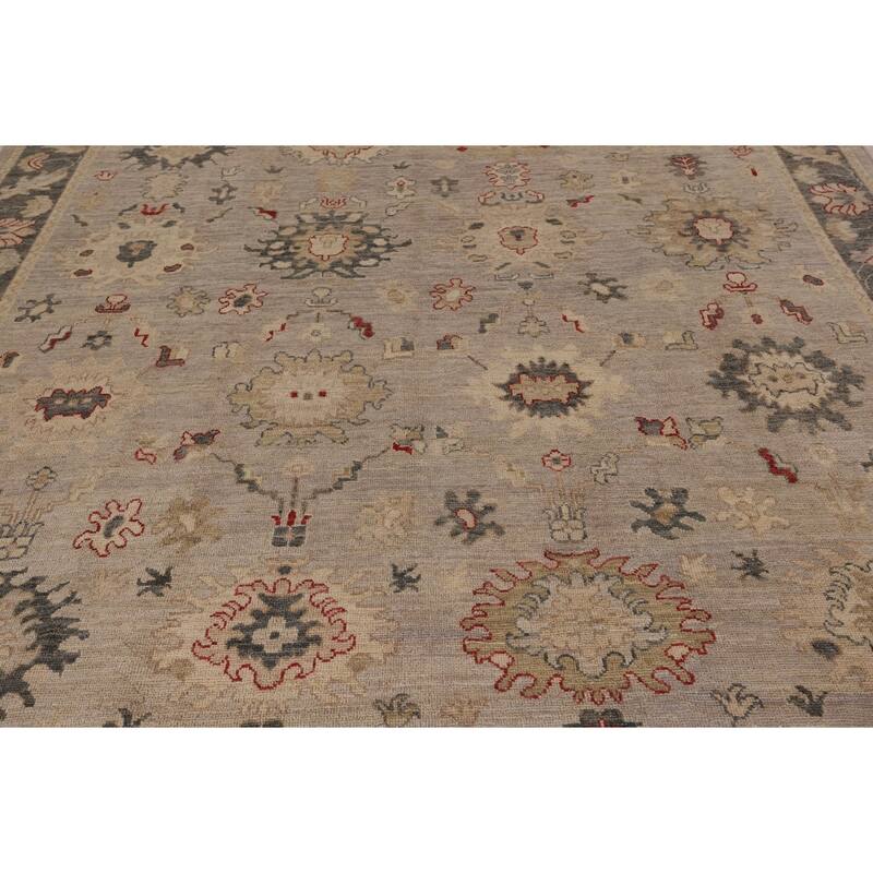 Vegetable Dye Oushak Turkish Area Rug Handmade Beige Wool Carpet - 8'1" x 9'10"