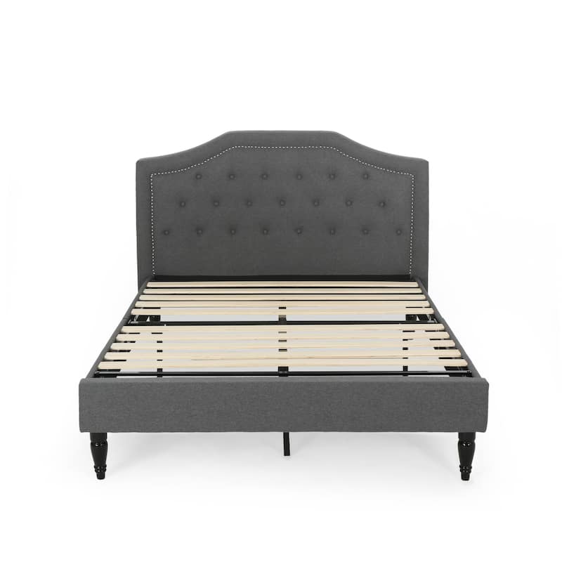 Queen Size Platform Bed with Metal Base Legs and Wood Slat Support, Upholstered Wingback Bed Frame with Tufted Button Headboard