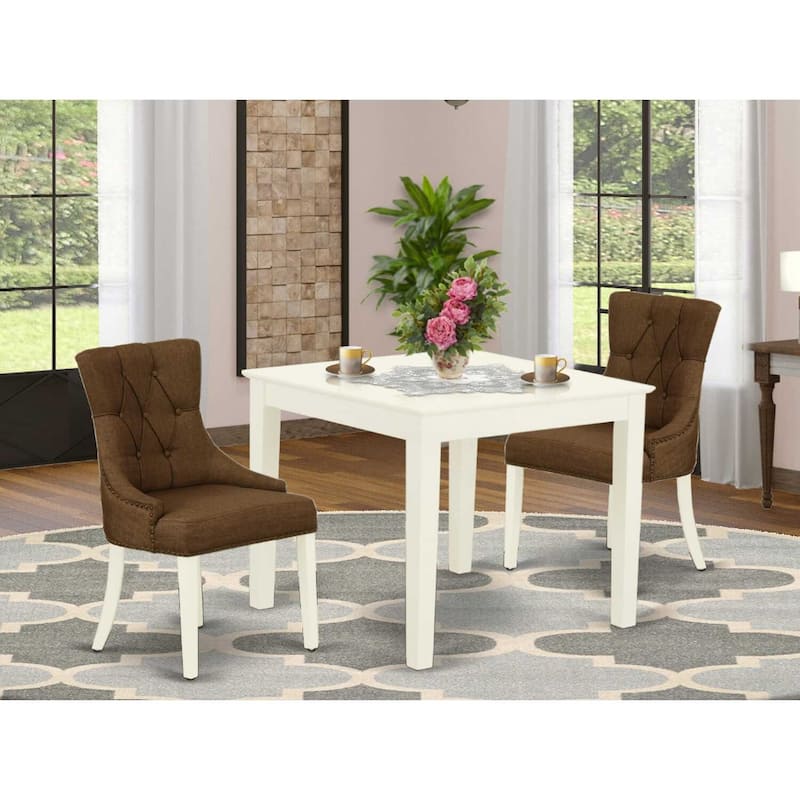 Vintage 3Pc Dinette Set - Square Kitchen Table & 2 Parson Chairs - Linen White & Dark Coffee