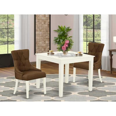 Vintage 3Pc Dinette Set - Square Kitchen Table & 2 Parson Chairs - Linen White & Dark Coffee