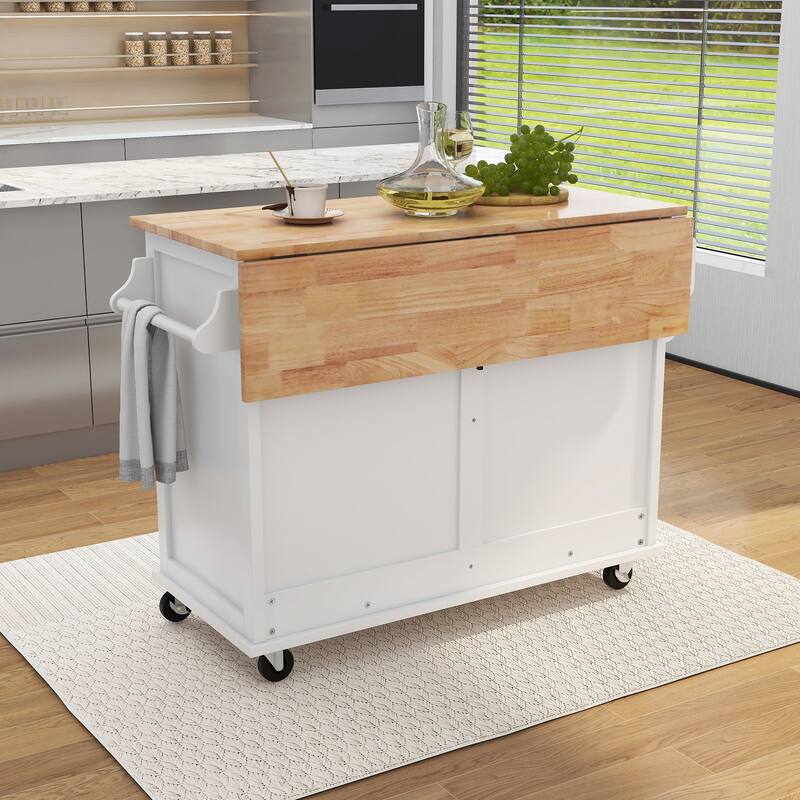 Kitchen Cart with Dropleaf Countertop,Kitchen Island on 4 Wheels with Storage and 2