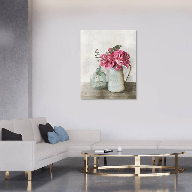 Wynwood Studio Canvas Floral and Botanical Simple Contemporary Vase Pink and Rustic Wall Art Canvas Print - Pink, White - 36 x 30
