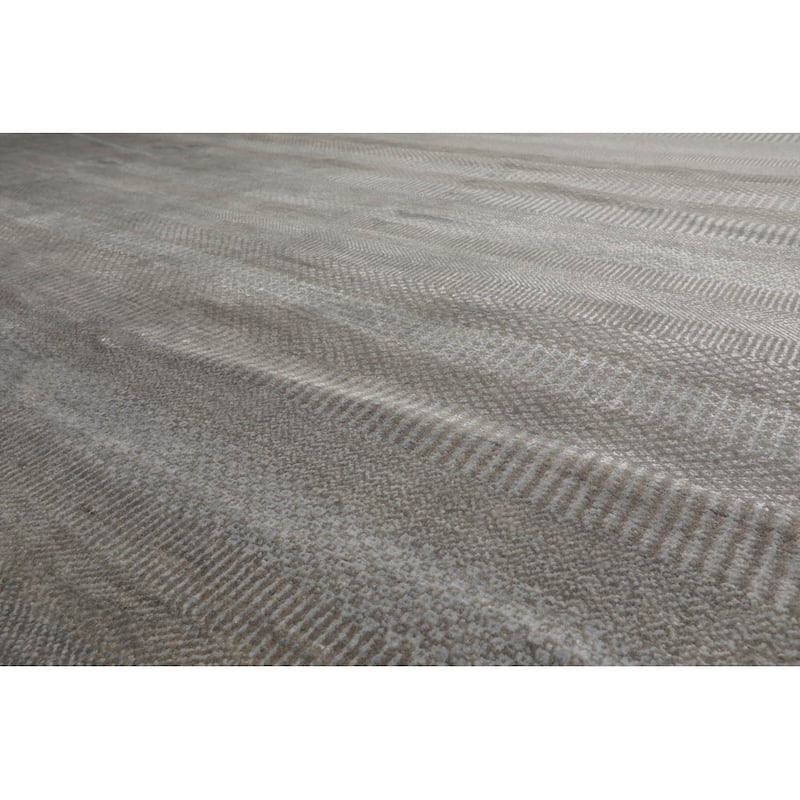 Hand Knotted Tone On Tone Gray Tibetan Wool & Silk Modern Area Rug - 8' 1'' x 10' 2''