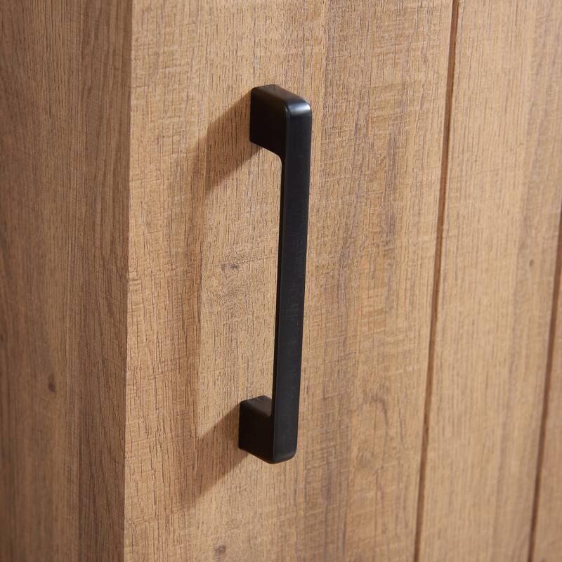 GDFStudio - Farmhouse Modern Sliding Barn Door Dresser with 5 Drawers and Adjustable Shelves