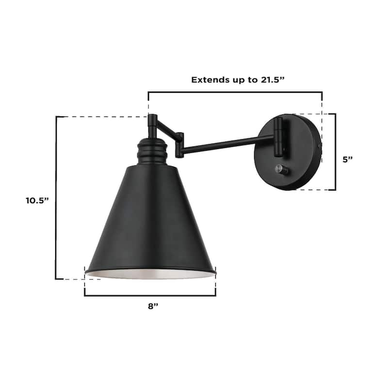 Westinghouse Lighting Trocadero One Light Swing Arm Wall Fixture with On/Off Switch, Matte Black Finish - 1-Light