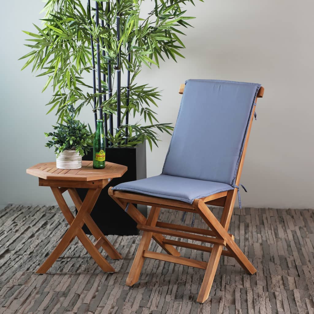 Brown Teak Wood Folding Outdoor Dining Chair with Cushions (Set of 2)