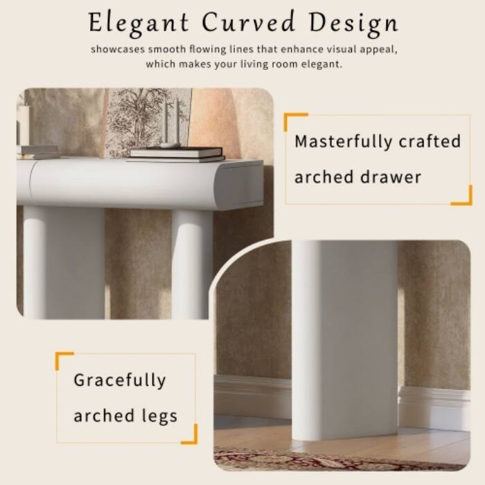 47.6" Modern Entryway Table - Space-Saving Hallway Console with 2 Curved Drawers & Geometric Legs - Narrow Sofa Table