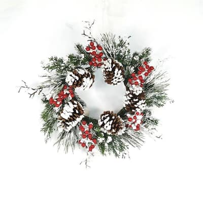 Snow Mixed Pine Berry Artificial Christmas Wreath - 20” - Unlit