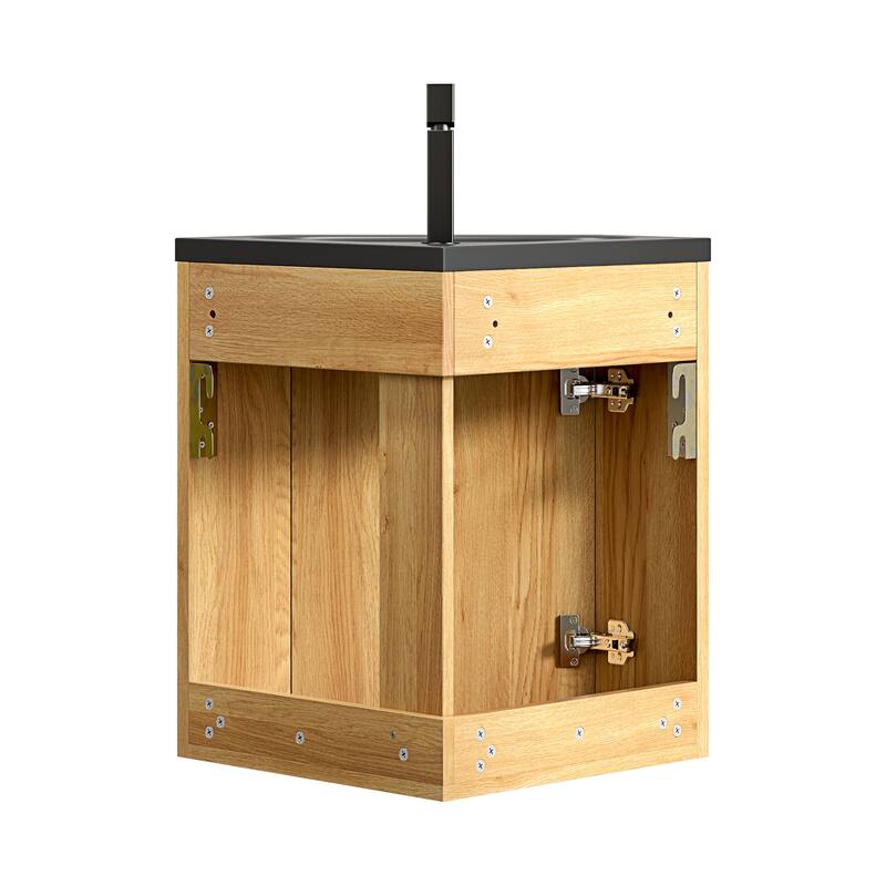 15.16" Wall-Mounted Bathroom Vanity in Natural Wood with Black Integrated Resin Basin - 15.16'' x 15.16'' x 20.63''