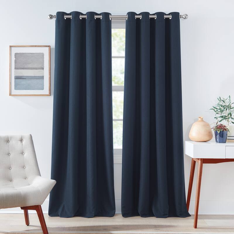 Tommy Hilfiger Kingston Grommet Curtain Panel Pair - 84-in - NAVY