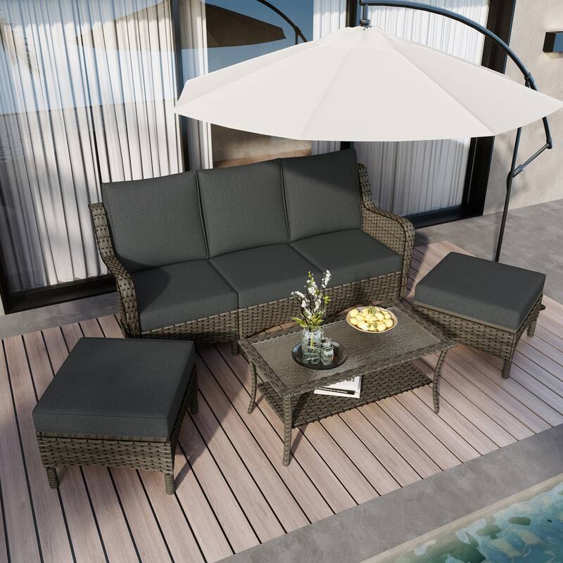 Outdoor 6 Pieces Rattan Patio Furniture Set