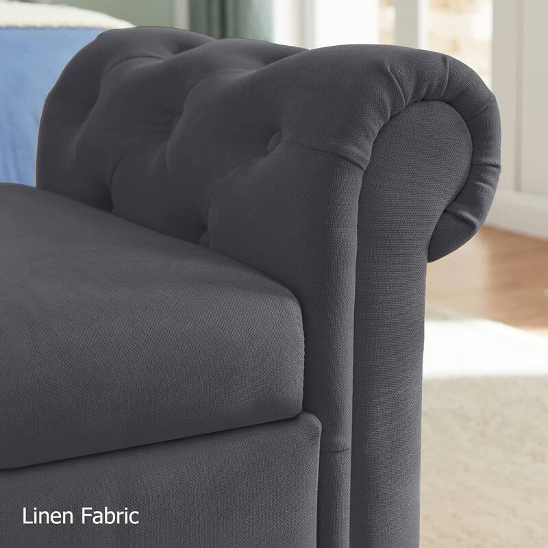 Multipurpose Rectangular Linen Sofa Stool with Large Space Saving Storage, 4 Rubber Wood Feet - 63 x 22.1 x 24.1 inch