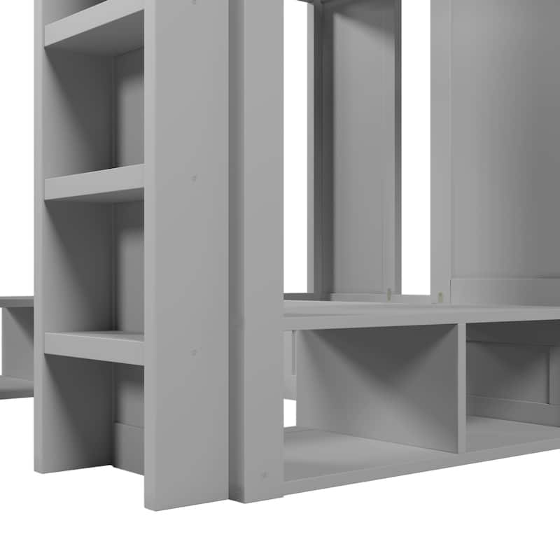 Triple Bunk Bed with Storage Shelves & Hooks, Twin + Twin over Twin XL, Space-Saving Design
