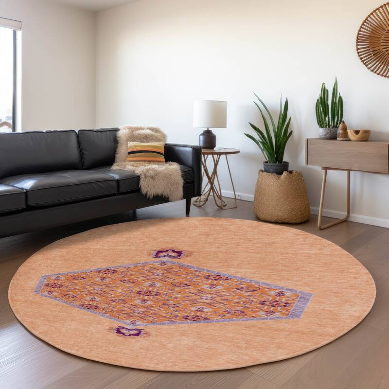 Premium Washable Super Soft Traditional Global Mayfield Rug - Peach - 8' x 8'