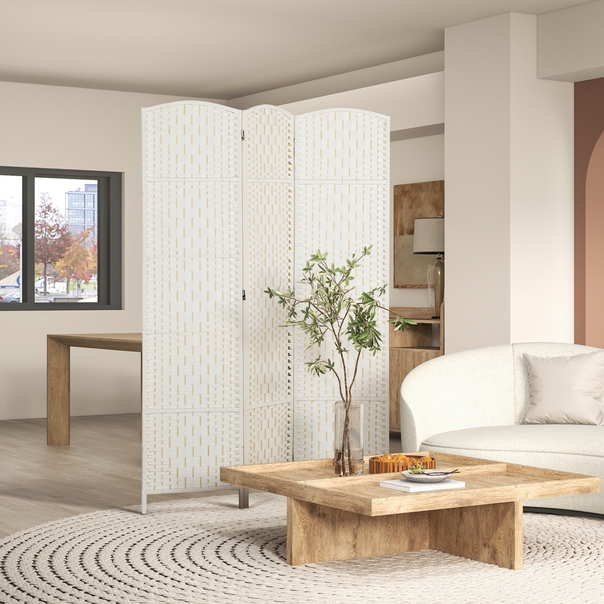 HOMCOM Room Divider, 3 Panel Folding Privacy Screen, 6FT Tall Portable Wicker Weave Partition Wall Divider for Bedroom