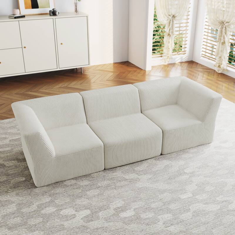 UIXE 106" W Corduroy Deep Seat Comfy 3 Seater Modular Sofa - 106" W