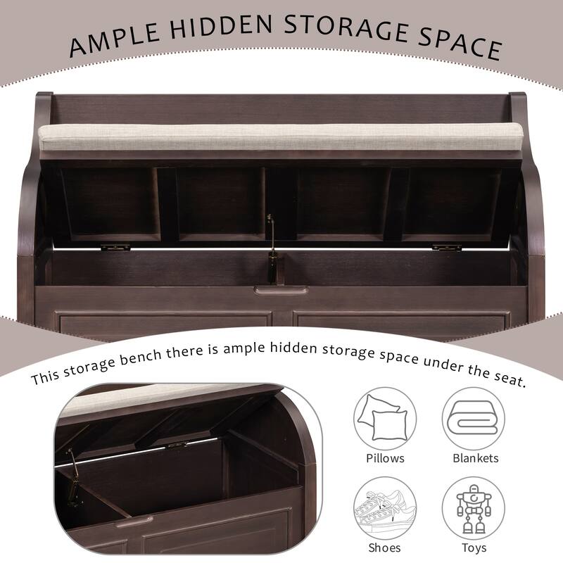 41.9" Rustic Style Solid wood Entryway Multifunctional Storage Bench with Safety Hinge