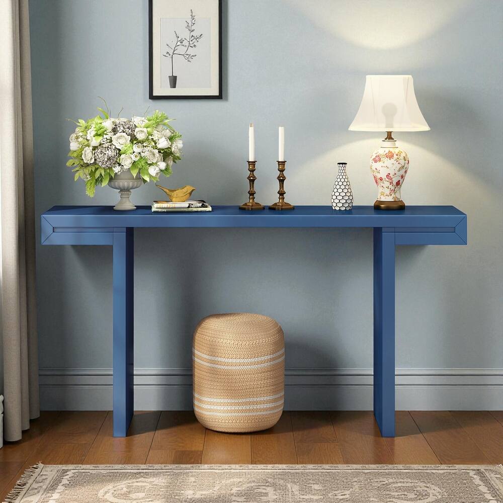 60'' Modern Console Table with Geometric Lines, Painted Finish & Adjustable Feet for Entryway, Hallway or Living Room