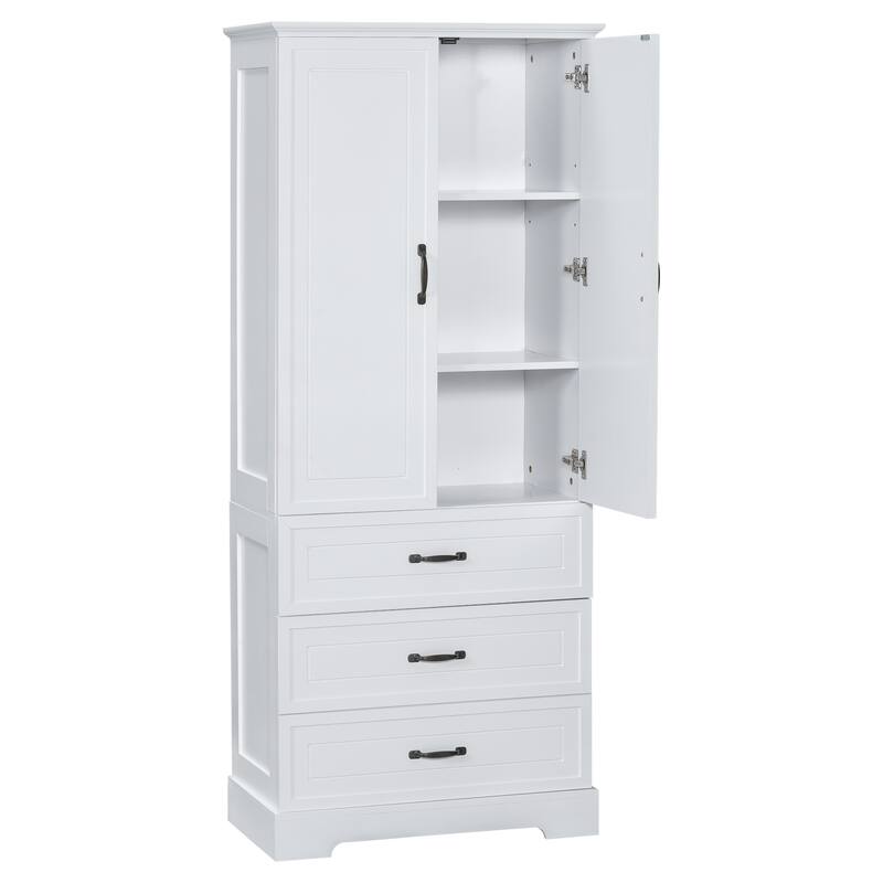 Anti-tipping Device Storage Cabinet for Bathroom with Shelves, Adjustable Shelf, Magnetic Door Stopper and Metal Door Handles