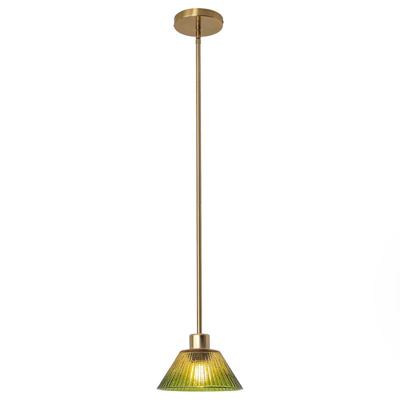 8" Wide Vintage Gold 1-light Green Glass Pendant Light