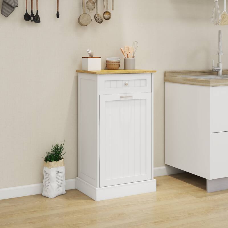 One Drawers and One-Compartment Tilt-Out Trash Cabinet Kitchen Trash Cabinet, suitable for Kitchen - White