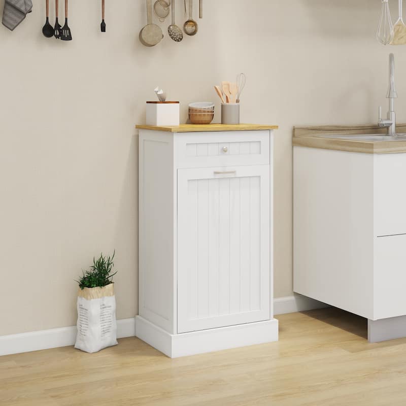One Drawers and One-Compartment Tilt-Out Trash Cabinet Kitchen Trash Cabinet-White - White