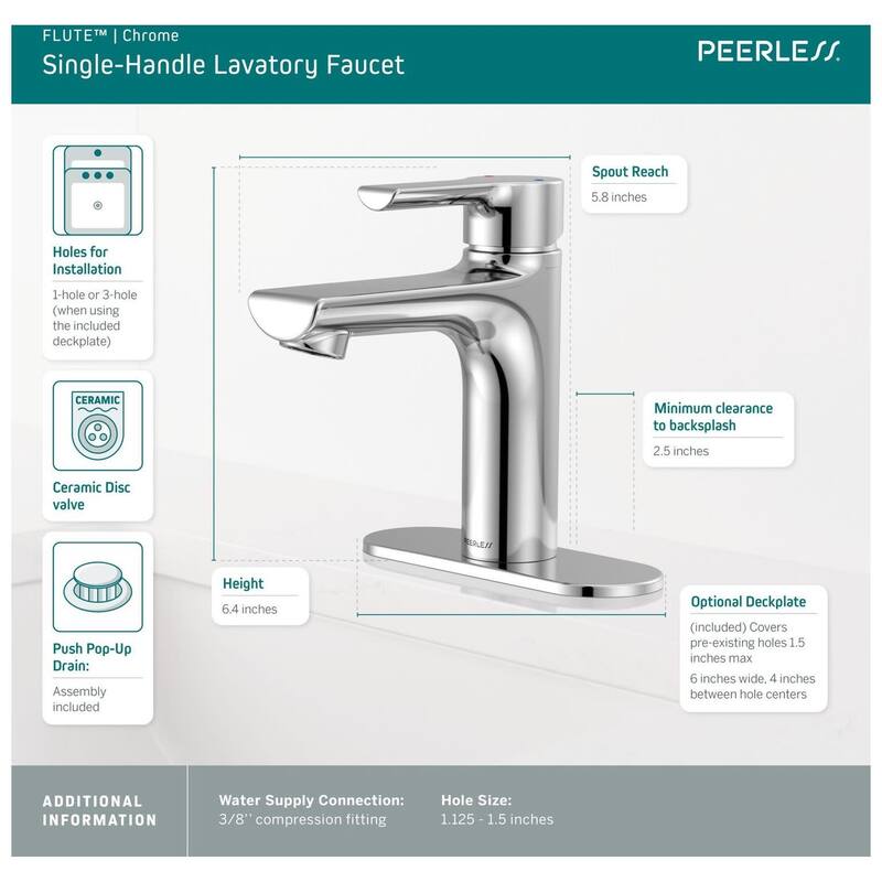 Peerless P1513LF Flute 1 GPM Single Hole Bathroom Faucet with Pop-Up