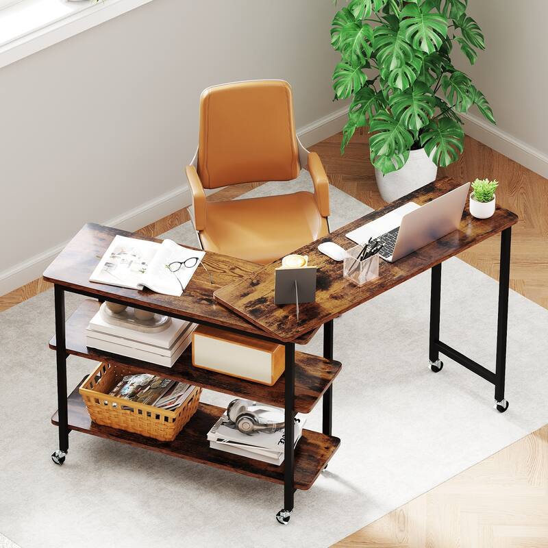 Gymax Free Rotating Sofa Side Table Mobile L-shaped Laptop Table w/ - See Details