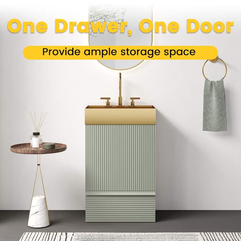 20" Striped Freestanding Bathroom Vanity with Ceramic Sink, Modern Bathroom Storage Cabinet