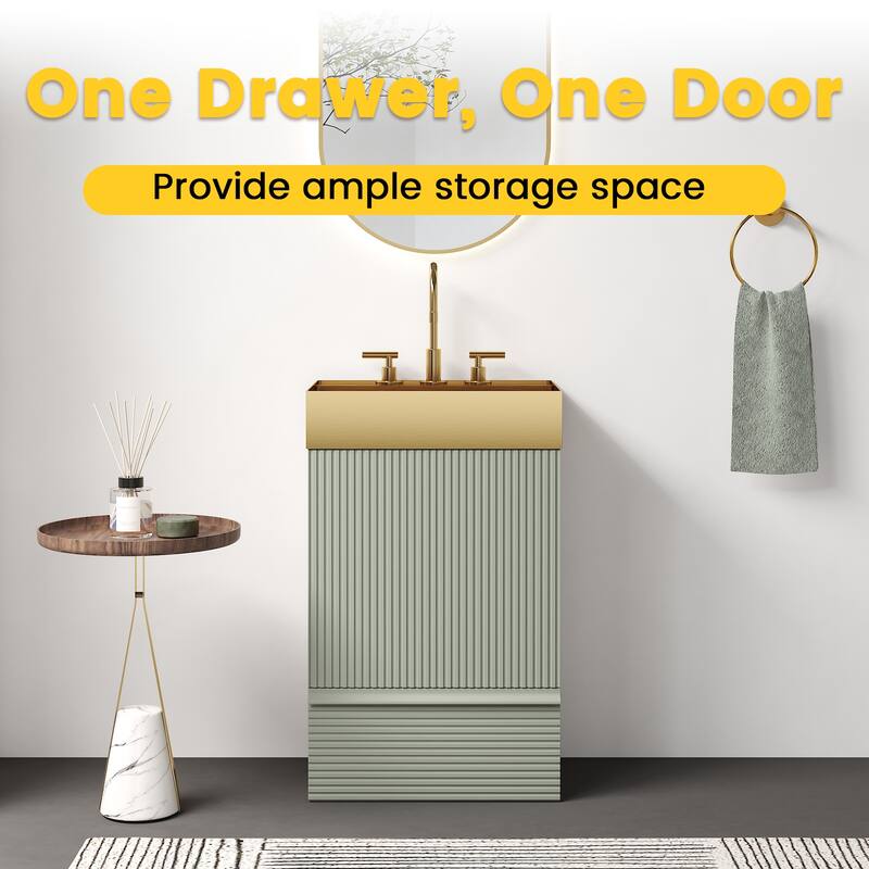 GDFStudio - Gada Stylish 20" Striped Bathroom Vanity with Integrated Stainless Steel Sink and Efficient Storage