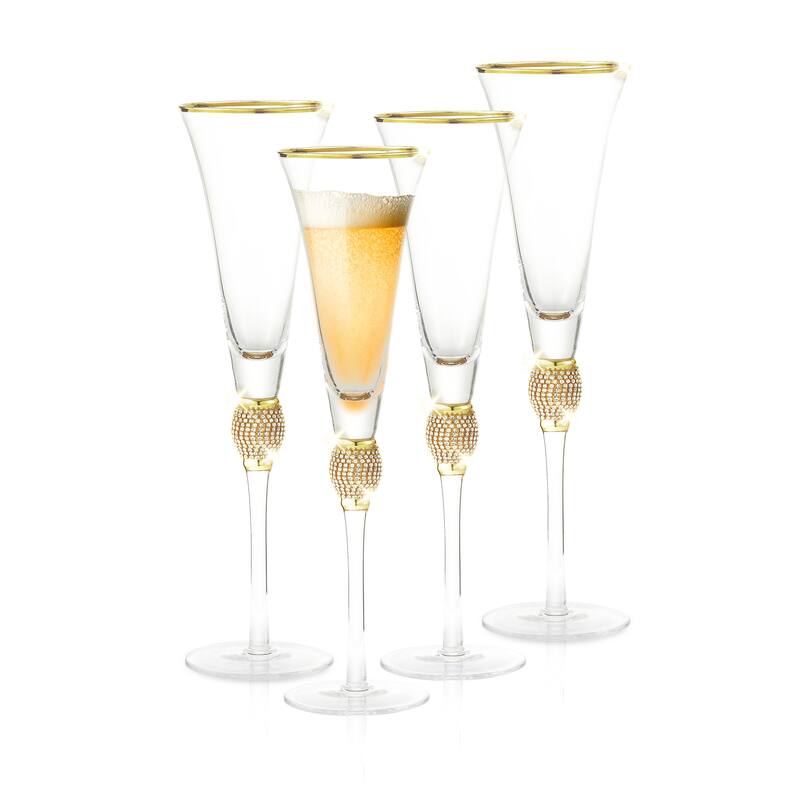 Berkware Luxurious Champagne Trumpet Flutes with Dazzling Rhinestone Rim