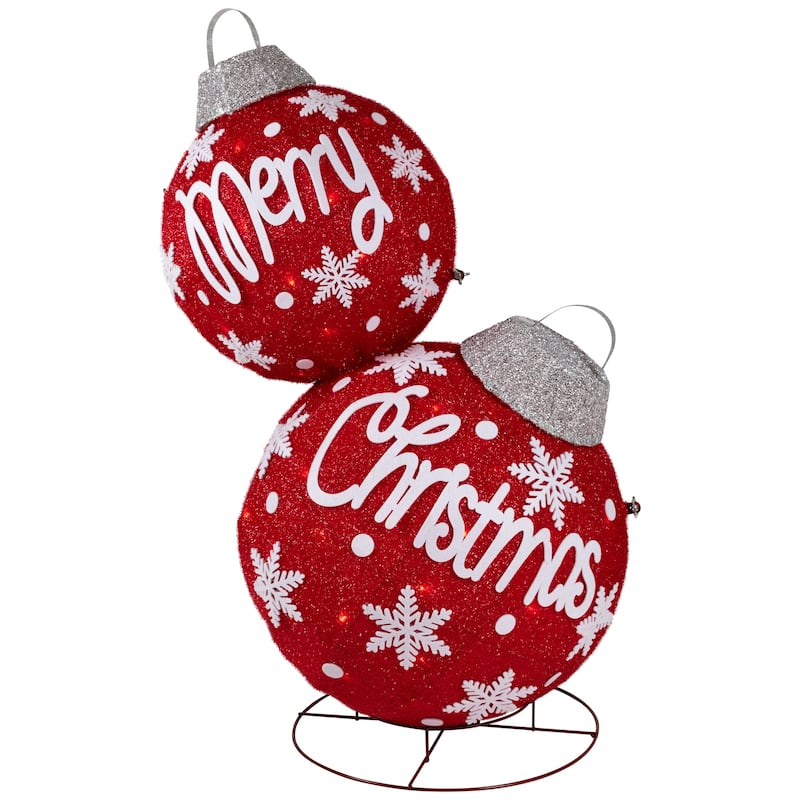 Lighted Stacked Ornament Balls Outdoor Christmas Decoration - 35" - Warm White LED - 35