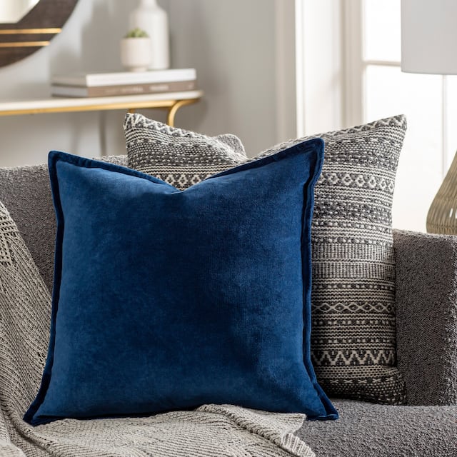 Harrell Solid Velvet 22-inch Throw Pillow - Cover Only - Navy