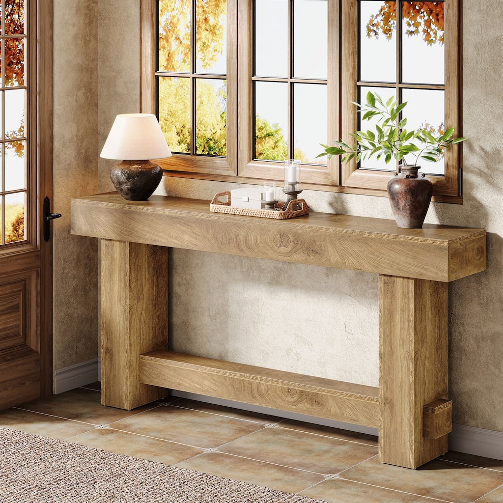 Farmhouse Industrial 71" Long 2-Tier Console Table for Entryway
