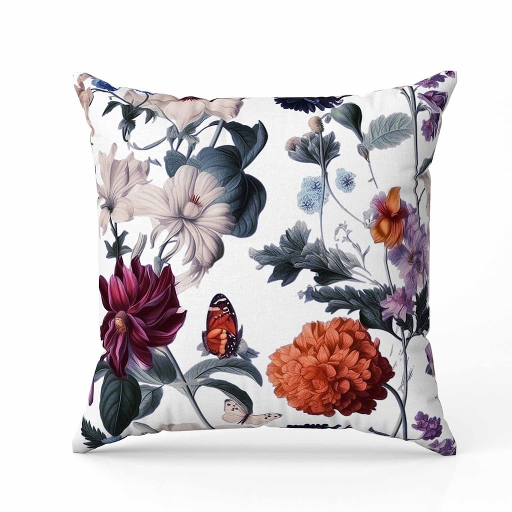 Mixed Flower Delight Indoor/Outdoor Reversible Throw Pillow White and Multi