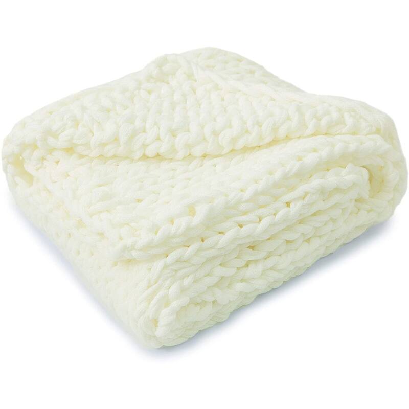 Cheer Collection Ultra Plush Chunky Cable Knit Throw Blanket - Off White