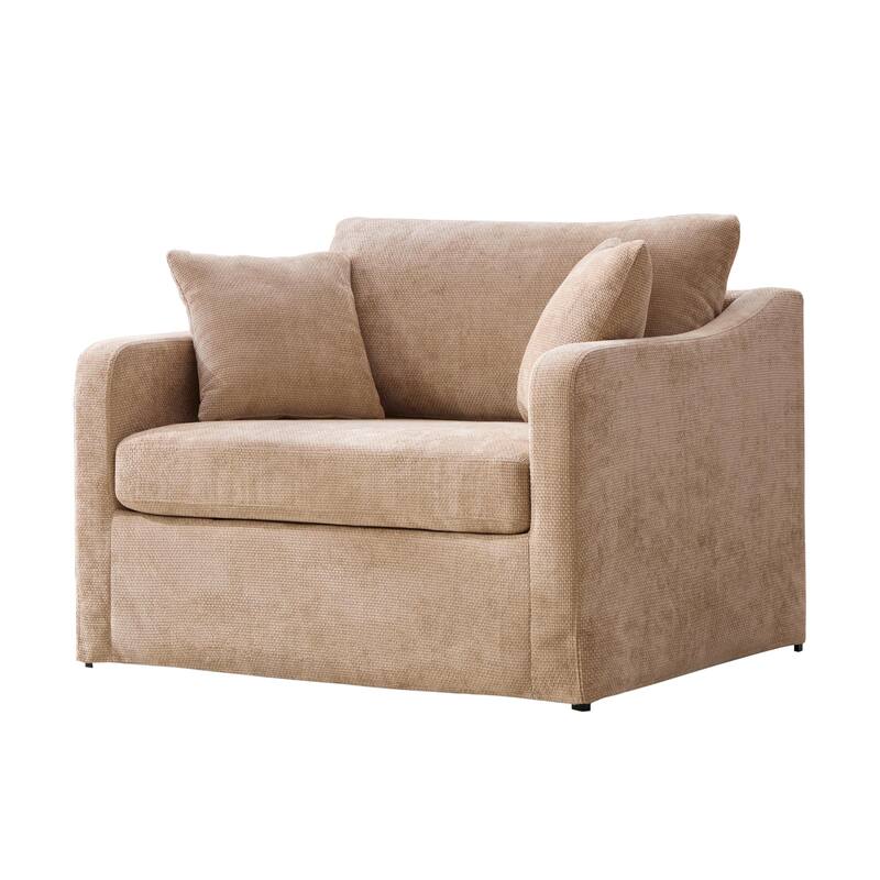 45.27" W Modern Chenille Armchair with Metal Legs, Upholstered Accent Chair with 2 Bolster Pillows for Living Room & Office