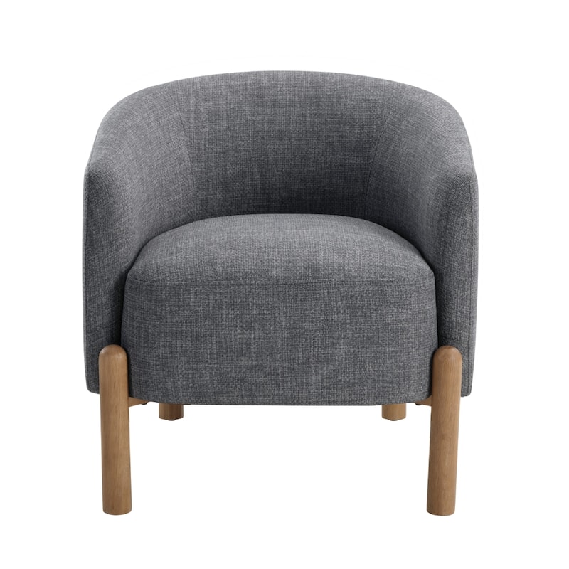 Diya Barrel Style Accent Chair, Gray Polyester, Light Brown Wood Legs