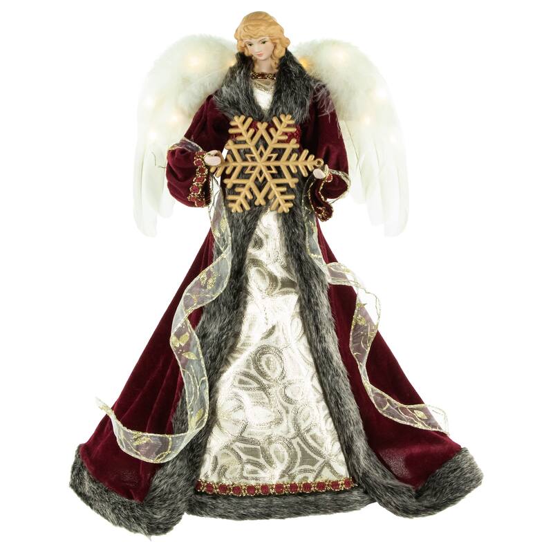 18" Lighted Angel in a Dress Christmas Tree Topper - Warm White Lights - Red and Gold