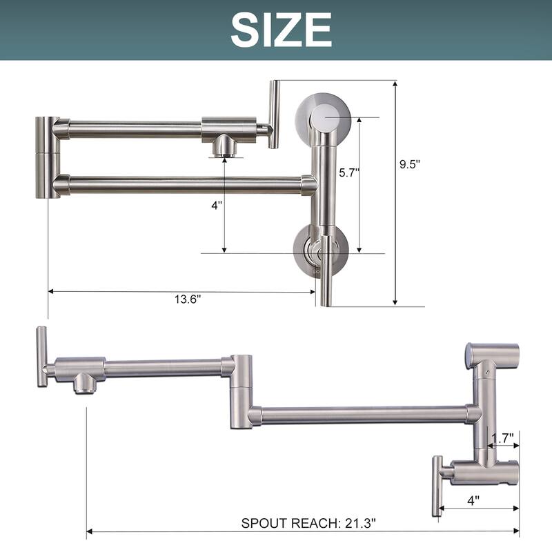 WOWOW Wall Mounted Pot Filler with Control Double Joint Swing Arm