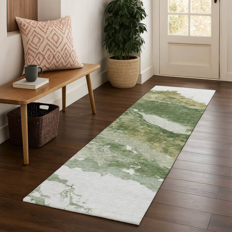 Premium Washable Super Soft Abstract Ranier Mayfield Rug - Green - 2'3" x 7'6"
