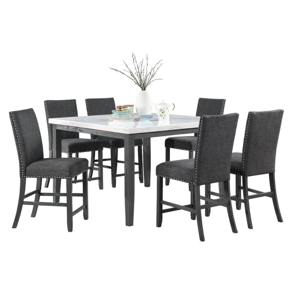 Modern White Marble 7pc Pub Dining Set