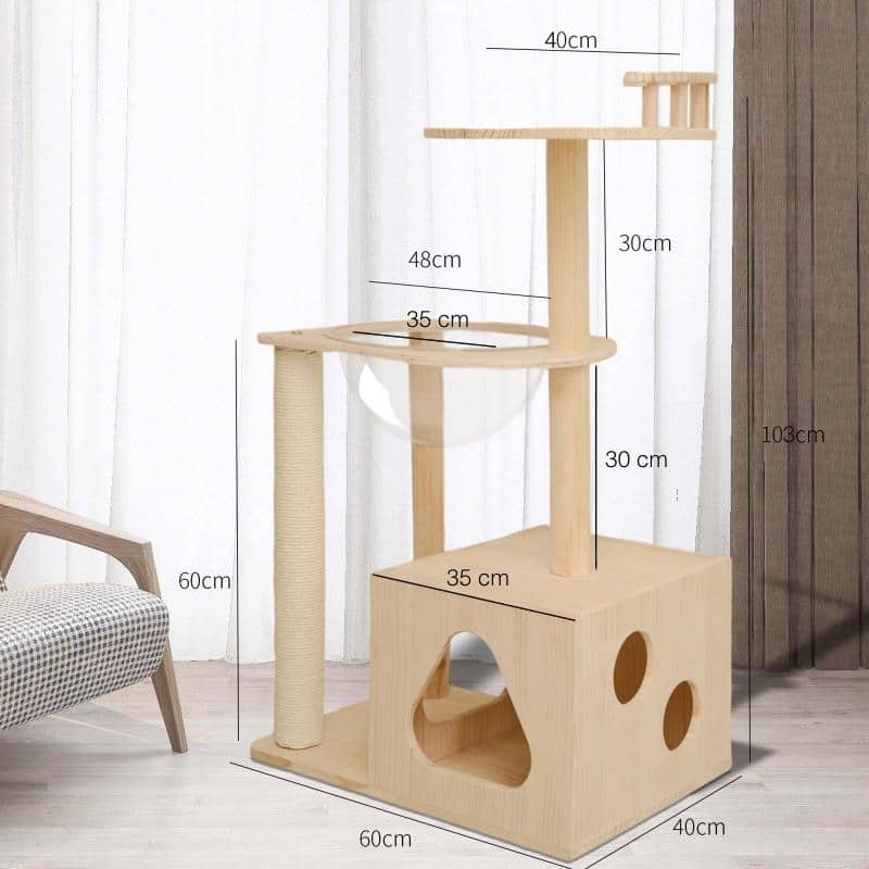 Solid Wood Cat Tower Cat Tree Cat Condo With Space Capsule Nest Cat Furniture Activity Centre